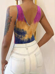 Colorful Tie Dye Plunging Tank Top Sleeveless Summer Clothing