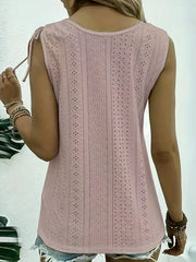 Eyelet Embroidery Button Front Tank Top Casual Scoop Neck Summer Sleeveless Top