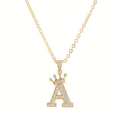 English Alphabet Crown Necklace Pendant with Zircon Inlay Clavicle Chain