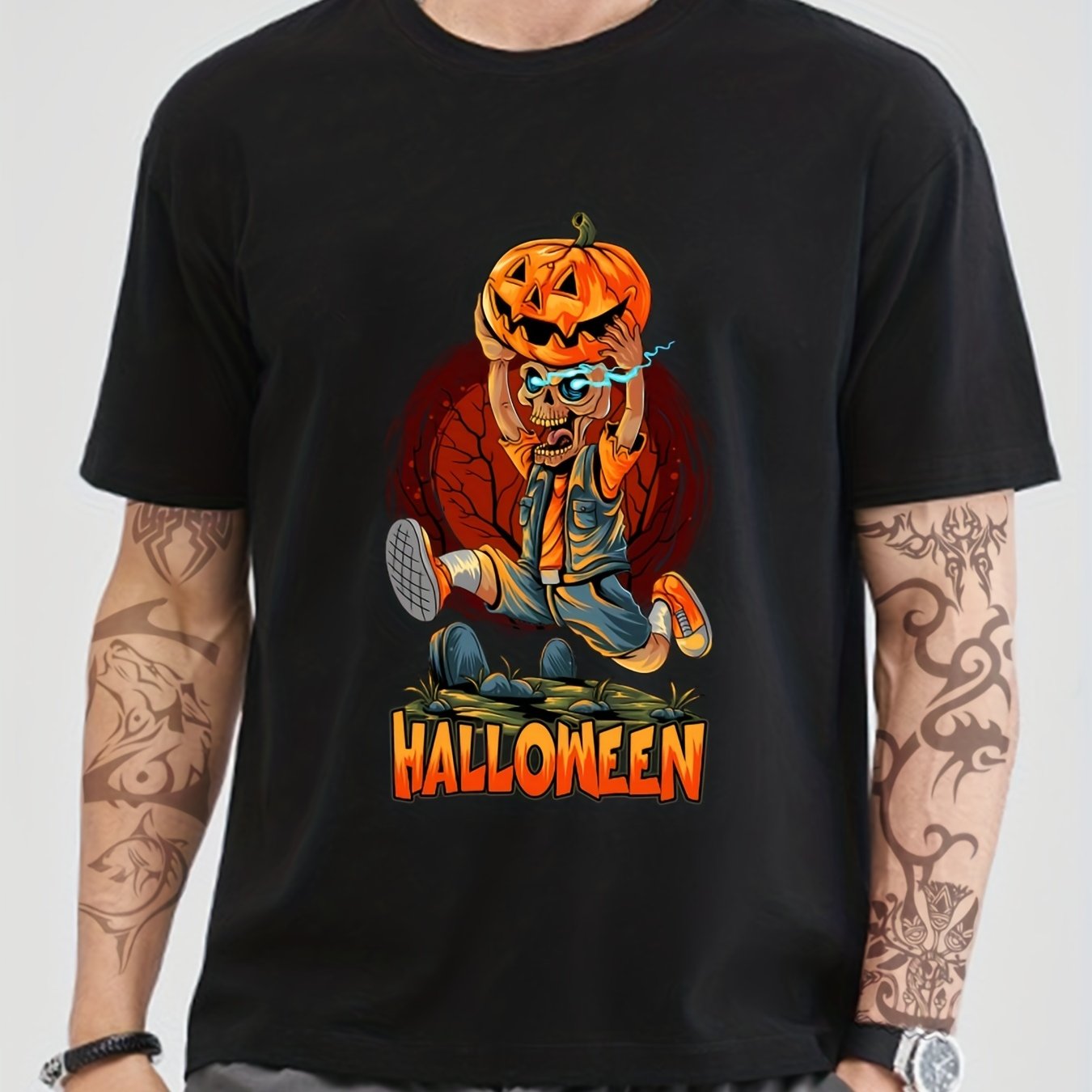 Skeleton Print Men's Graphic Crew Neck T shirt Casual Comfy Tees