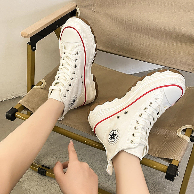 Women's High Top Canvas Sneakers Round Toe Lace Up Platform Walking