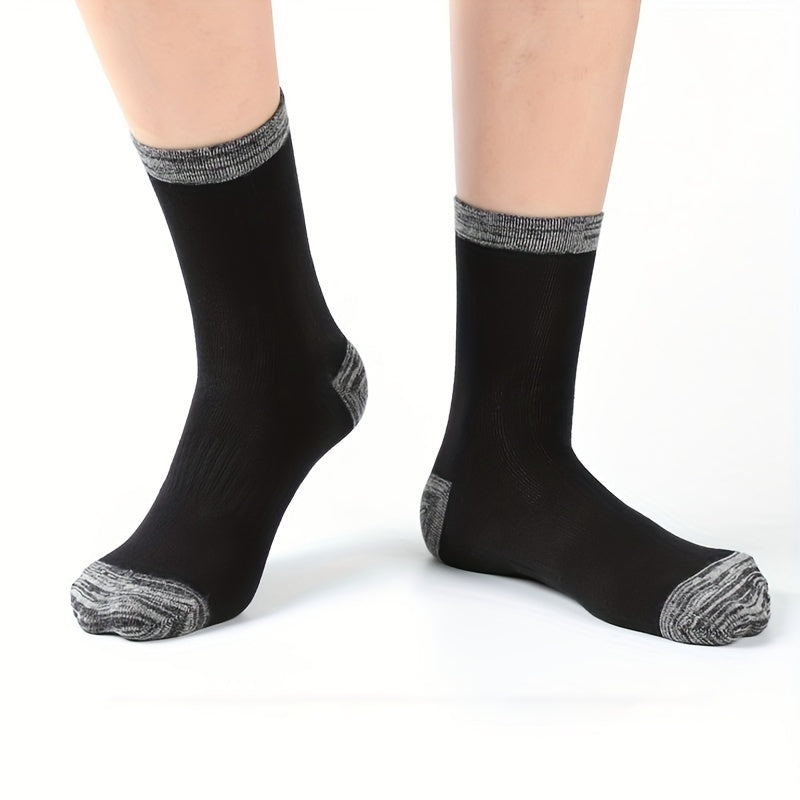 6 Pairs Men's Mid Crew Sport Block Socks, Cotton Blend, Sweat Absorbing
