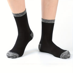 6 Pairs Men's Mid Crew Sport Block Socks, Cotton Blend, Sweat Absorbing