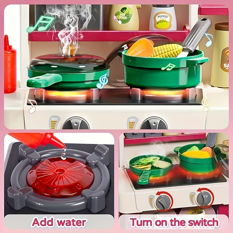 Kids Play Kitchen Set with Realistic Sound & Light Cooking Stove Sink Play Food