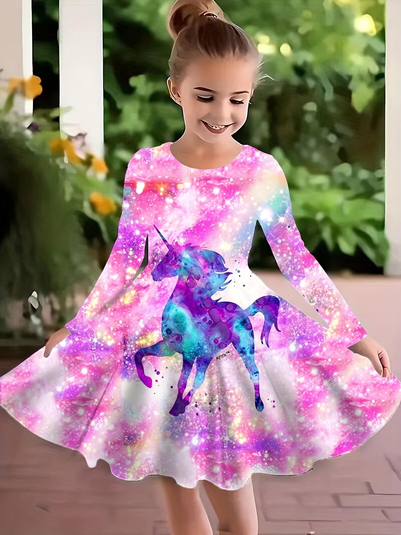 Dreamy Tie Dye Unicorn Long Sleeve Dress
