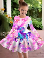 Dreamy Tie Dye Unicorn Long Sleeve Dress