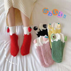 Thermal Plush Home Floor Socks Fruit Decor Socks Women's Stockings