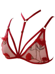 Sexy Red Lace Floral Embroidered Harness Bra for Women's Lingerie