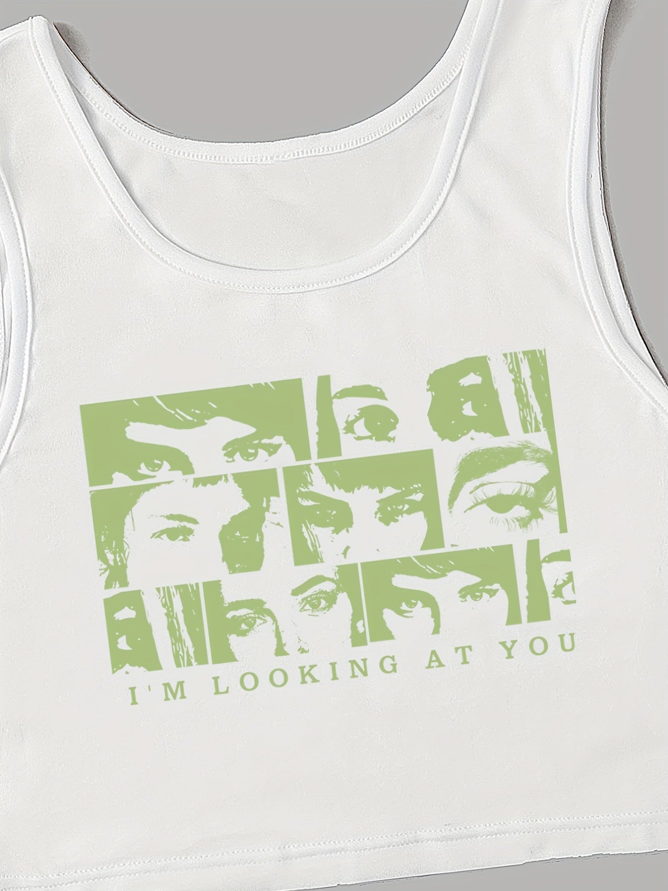 Staring Eye Crop Tank Top Sleeveless Summer Loose Sports Top