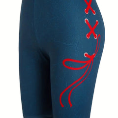 Sports Shorts Women's Lace Up Print Stretch Biker Shorts