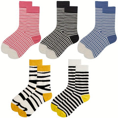 3 Pairs Striped Crew Socks for Women Comfy & Breathable Stockings