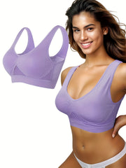 Women's V Neck Sports Bra High Strength Shockproof Yoga Tank Top Vest