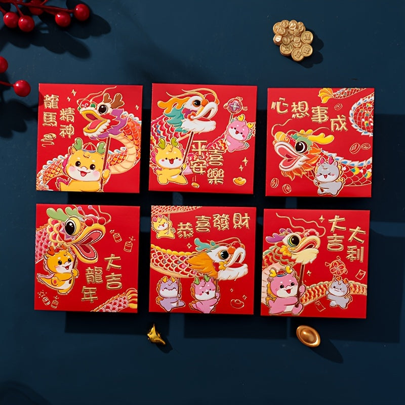 6pcs Chinese New Year Red Envelopes Dragon Year Spring Red Envelope Bag