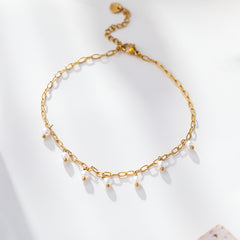 Girl's Rice Faux Pearl Chain Anklet