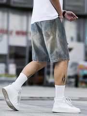 Men's Vintage Denim Shorts, Ripped, Washed for Summer