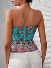 Floral Print Shirred Tube Top Sexy Strapless Summer