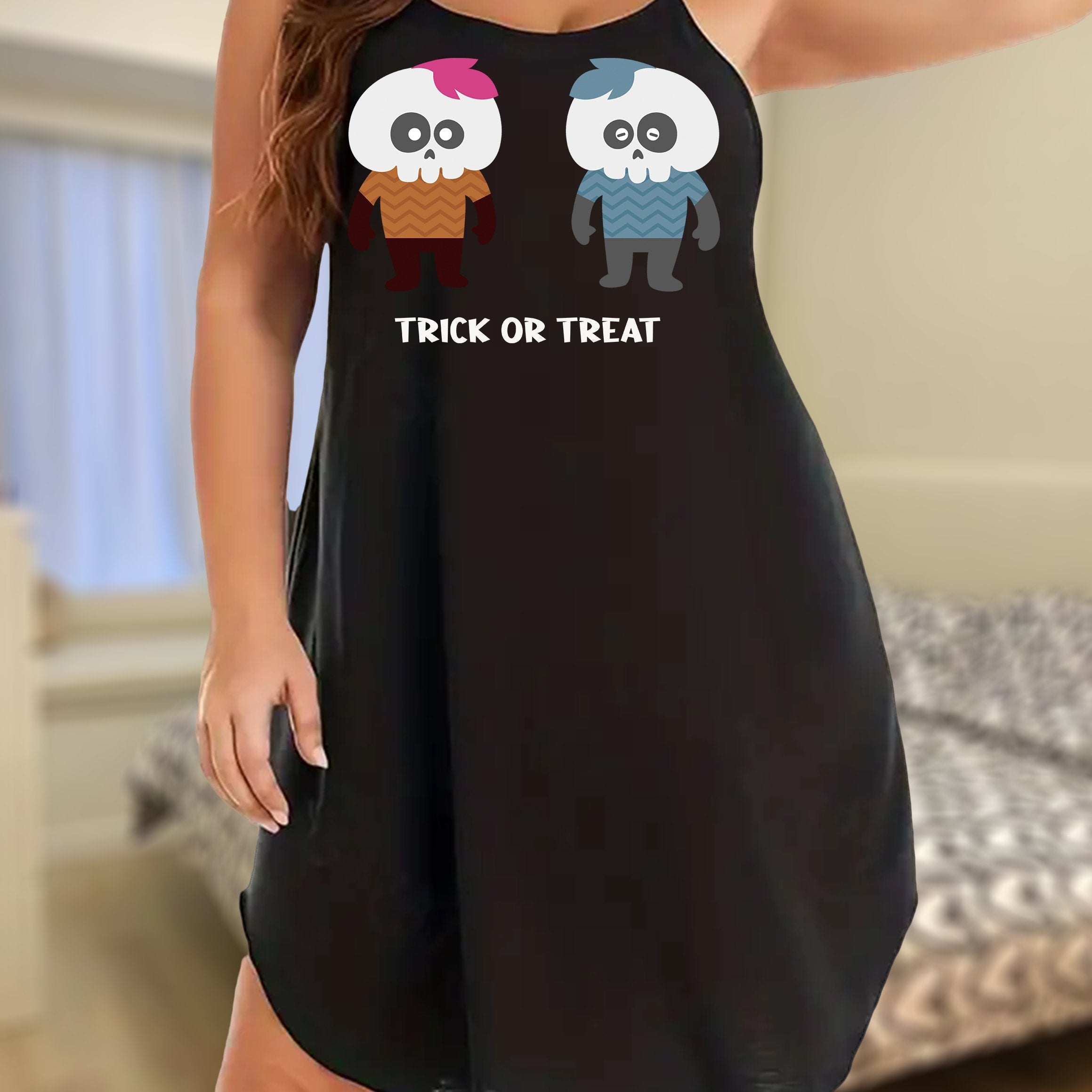Halloween Skull Print Sleep Dress