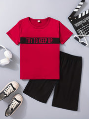 Boys Keep Up Print T Shirt & Sport Shorts Set Casual Comfortable