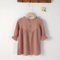 Girls Cotton Ruffle Trim Long Sleeve Dress