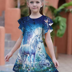 Summer Girls 3D Print Fancy Dresses Kids Party Princess Dress