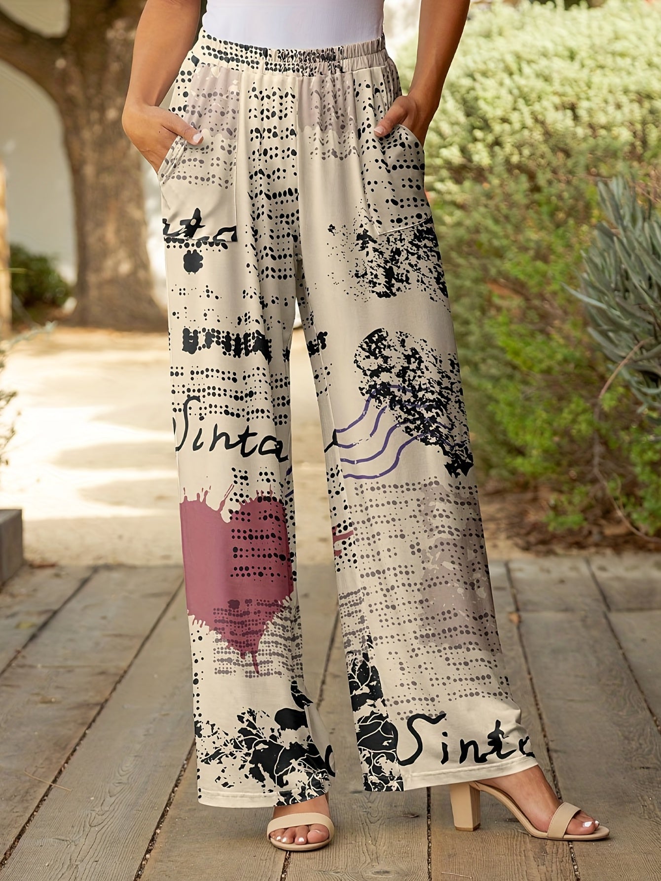 Wide Leg Pocket Pants Spring/Fall Women's Clothing