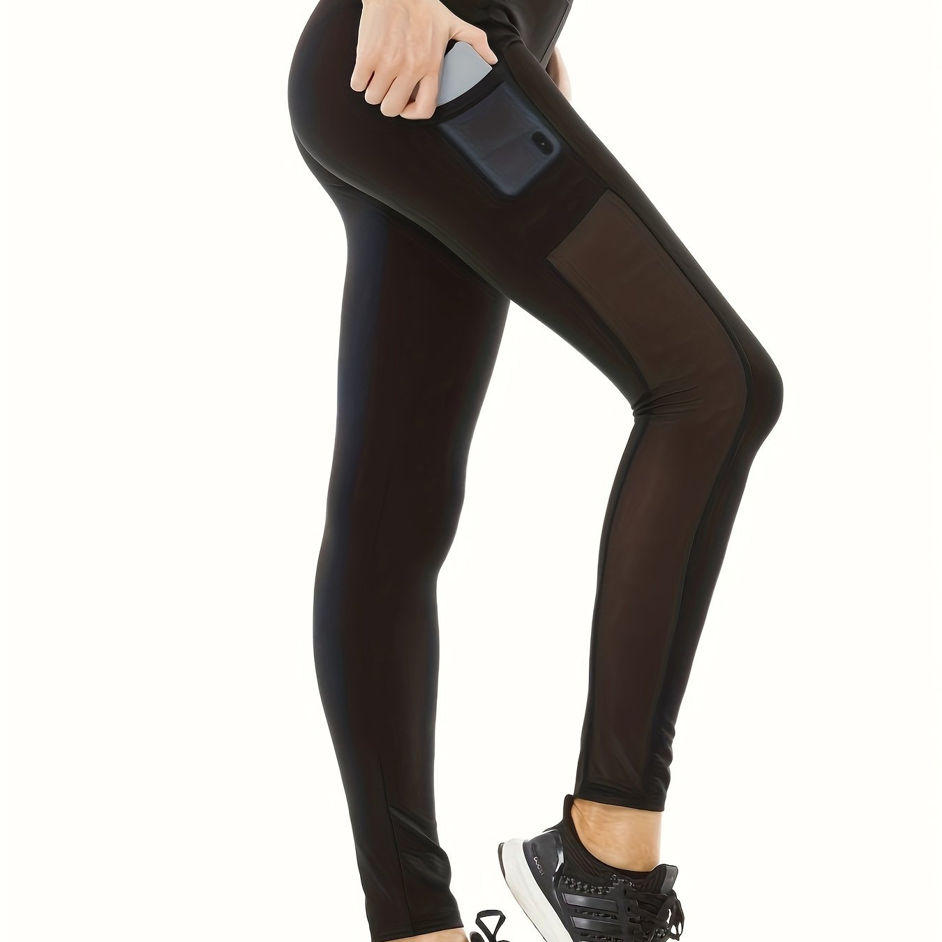 Mesh Contrast Yoga Pants With Pocket Running Leggings