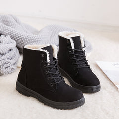 Women's Fleece Ankle Snow Boots Thermal Lace Up Flat Shoes
