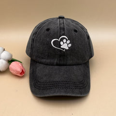 Heart Paw Print Embroidered Baseball Cap