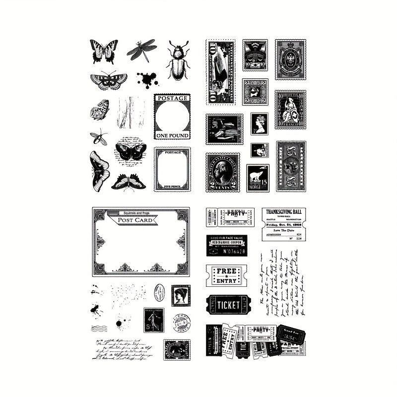 4pcs Silicone Transparent Stamps Vintage for Card Making & DIY Projects