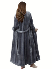 Cozy Long Sleeve Fuzzy Night Robe with Belt & Pockets