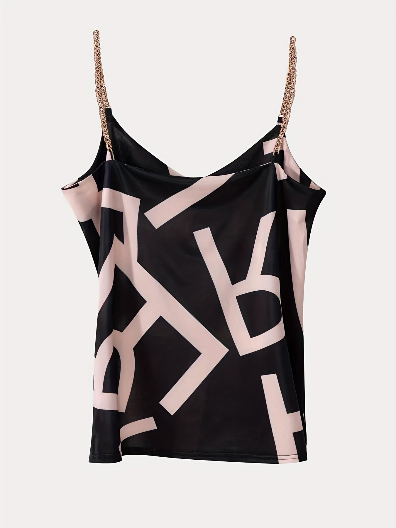 Print Chain Strap Top V Neck Summer Casual Women's Clothing