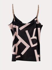 Print Chain Strap Top V Neck Summer Casual Women's Clothing