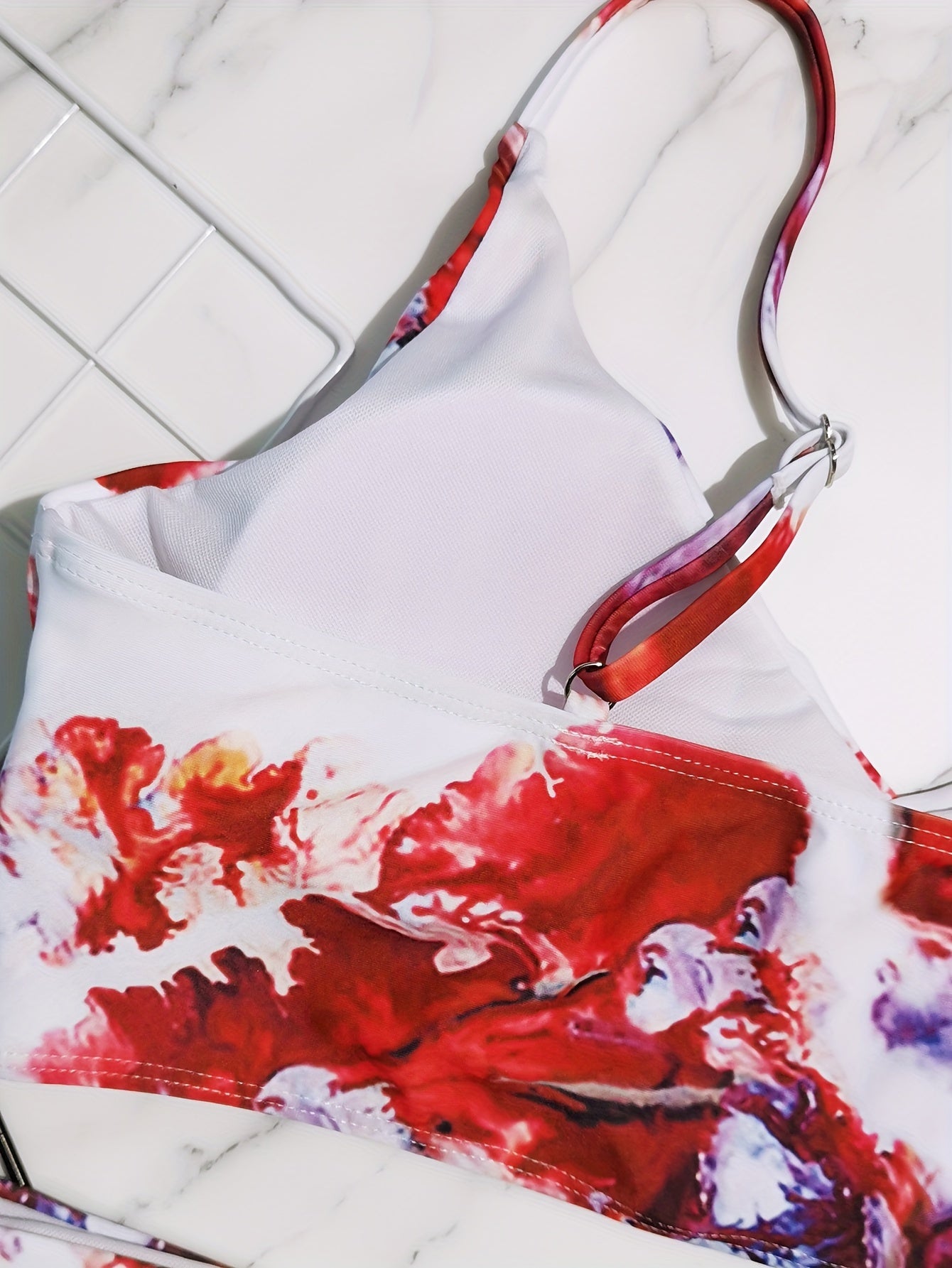 Tie Dye Wrap V Neck Bra & Panty Swimsuit Set