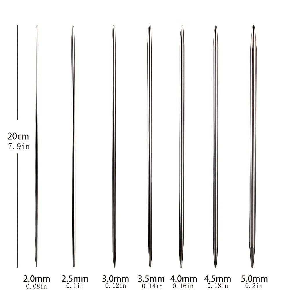 6pcs 7.87in Double-Ended Stainless Steel Knitting Needle Set