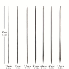 6pcs 7.87in Double-Ended Stainless Steel Knitting Needle Set