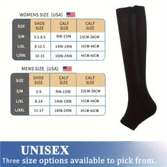 Copper Compression Socks 15-20 mmHg Knee High - Open Toe Zipper - Men & Women