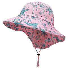 Kids Ocean Animal Print Bucket Hat With Shawl Protective Wide Brim Basin Hat