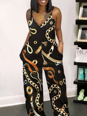 Chain Print Wide Leg Cami Jumpsuit Women's Clothing