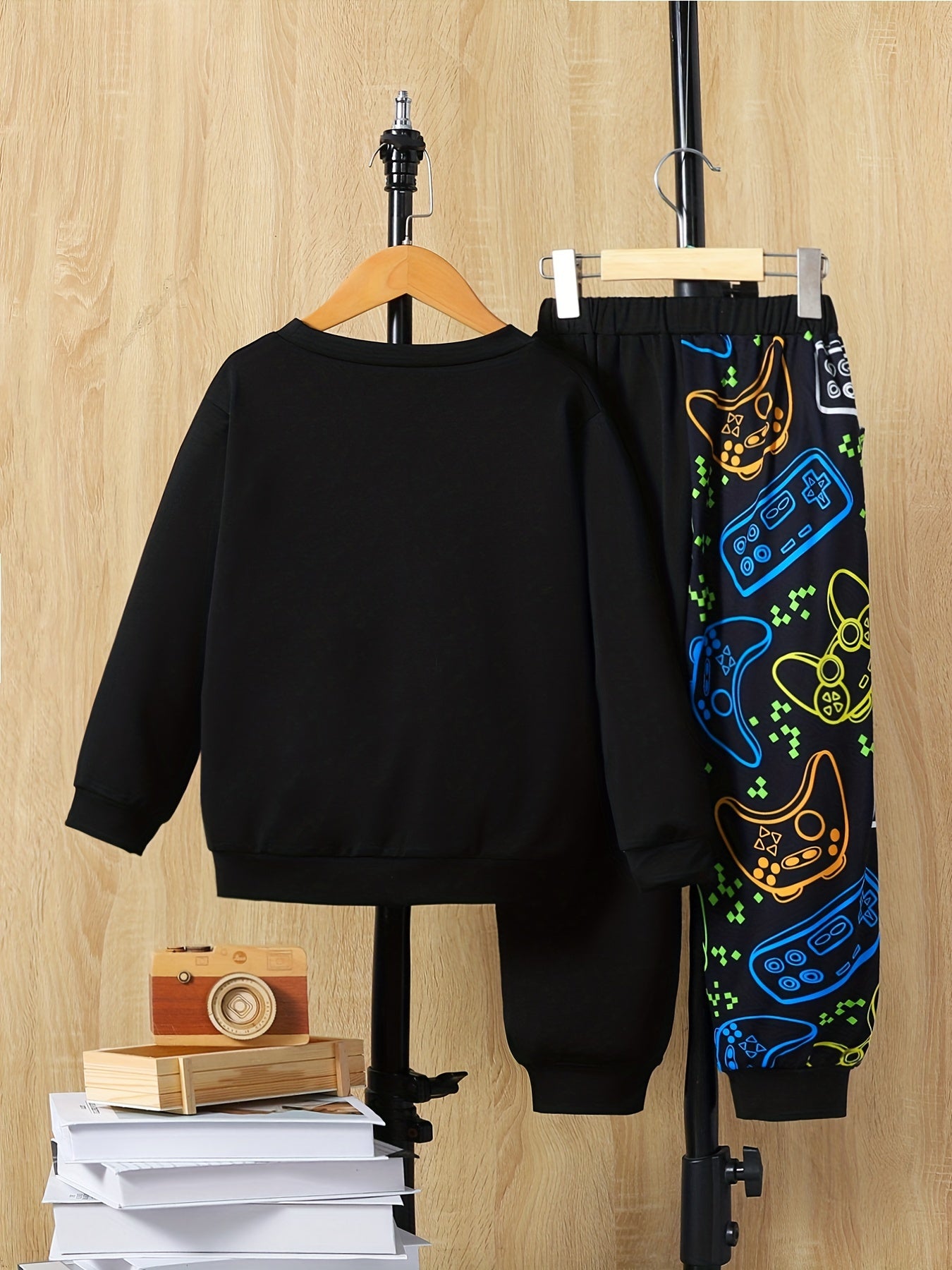 Boys Floral Print Long-Sleeve Sweatpants Set