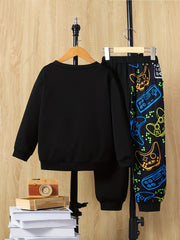 Boys Floral Print Long-Sleeve Sweatpants Set