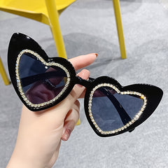 Heart Sunglasses Rhinestone Decor Gradient Lens UV Blocking