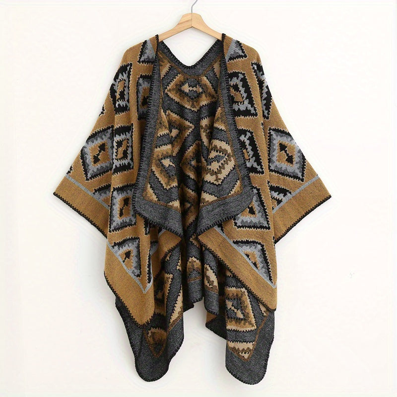 Vintage Rhombus Jacquard Shawl Classic Block Thick Wrap Boho