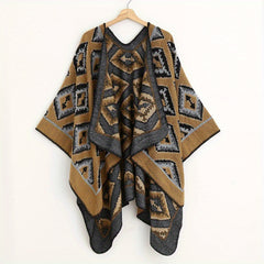 Vintage Rhombus Jacquard Shawl Classic Block Thick Wrap Boho