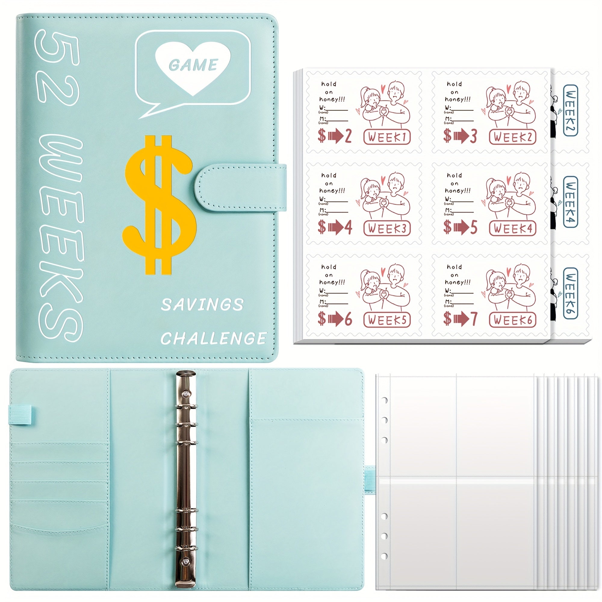 52 Week Couple Challenge Envelope Binder with Stickers, Inner Lining