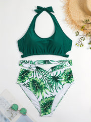 Floral Print Halter Neck Swimsuit Set
