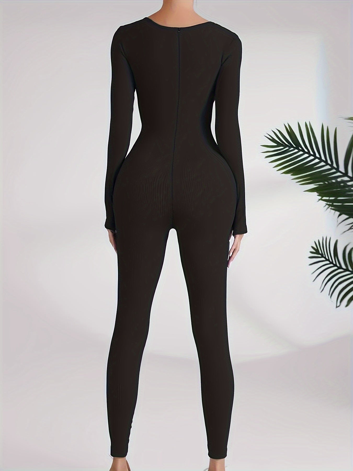 Long Sleeve Yoga Bodysuit Thumb Hole Square Neck Sports Jumpsuit