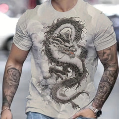 Dragon Pattern Casual Tee Street Style Summer T-shirt