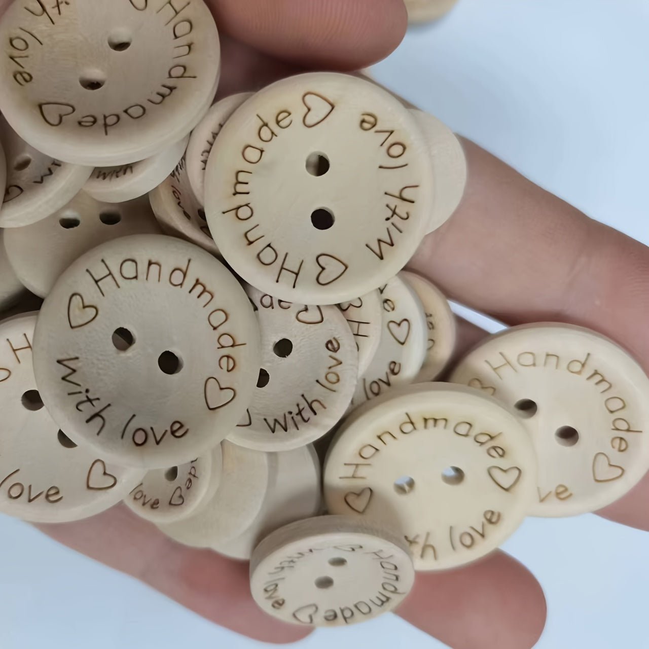 Handmade Love Heart Wooden Button Round Decorative 2 Holes 15mm 20mm