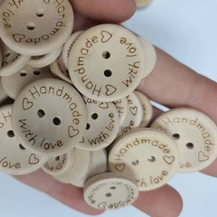 Handmade Love Heart Wooden Button Round Decorative 2 Holes 15mm 20mm