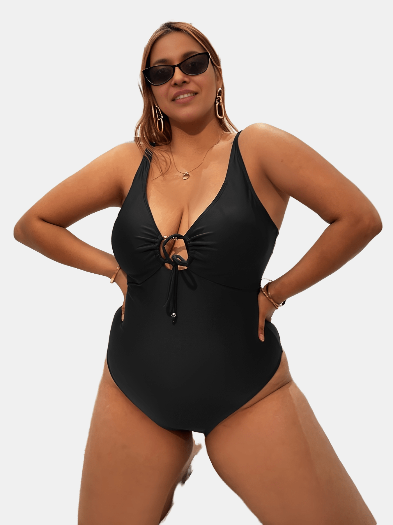Knot Front Cut Out Solid One Piece Swimsuit